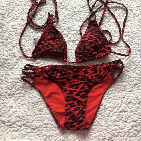 red leopard print bikini